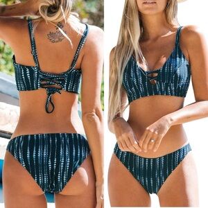 NWT Women's Lace‎ Up Bikini Set Beach Low Rise Swimwear Cutout Adjustable Straps